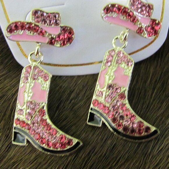 COWGIRL HATS & BOOTS EARRINGS LOTS OF BLING - Picture 2 of 6